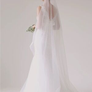 Elegant White Two Layer Bridal Veil 102in with Pearls